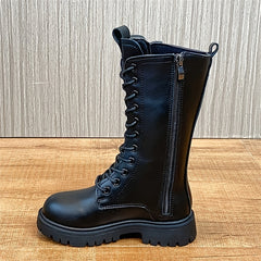 Girls High Top Winter Boots Leather Side Zipper Kids Shoes
