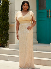 V Neck Sequin Fringe Maxi Dress Women's Formal Long Dress