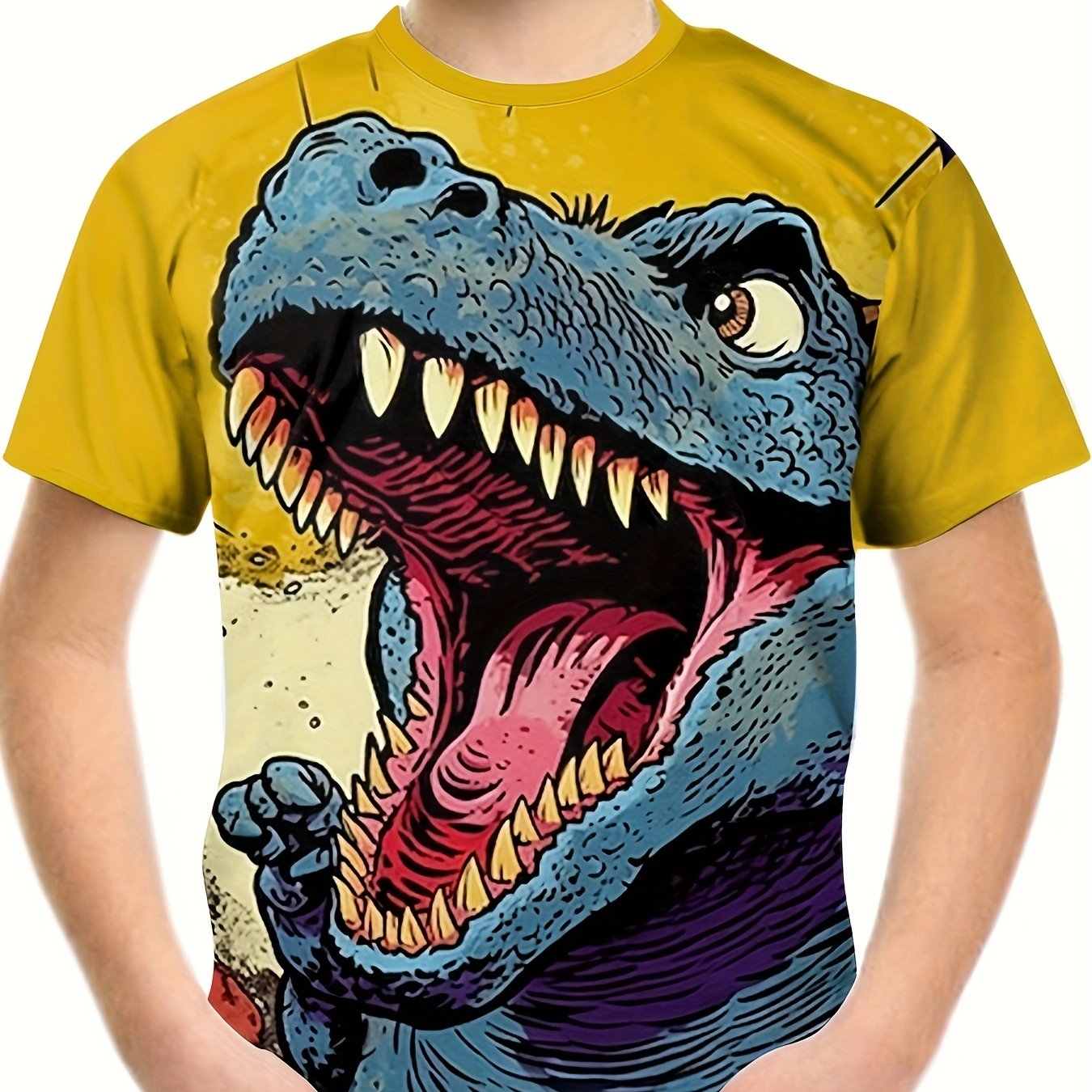 Comics Dinosaur Print Boy's T shirt Kids Casual Short Sleeve Summer Top