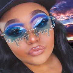 Rhinestone Rimless Flame Sunglasses for Women Men