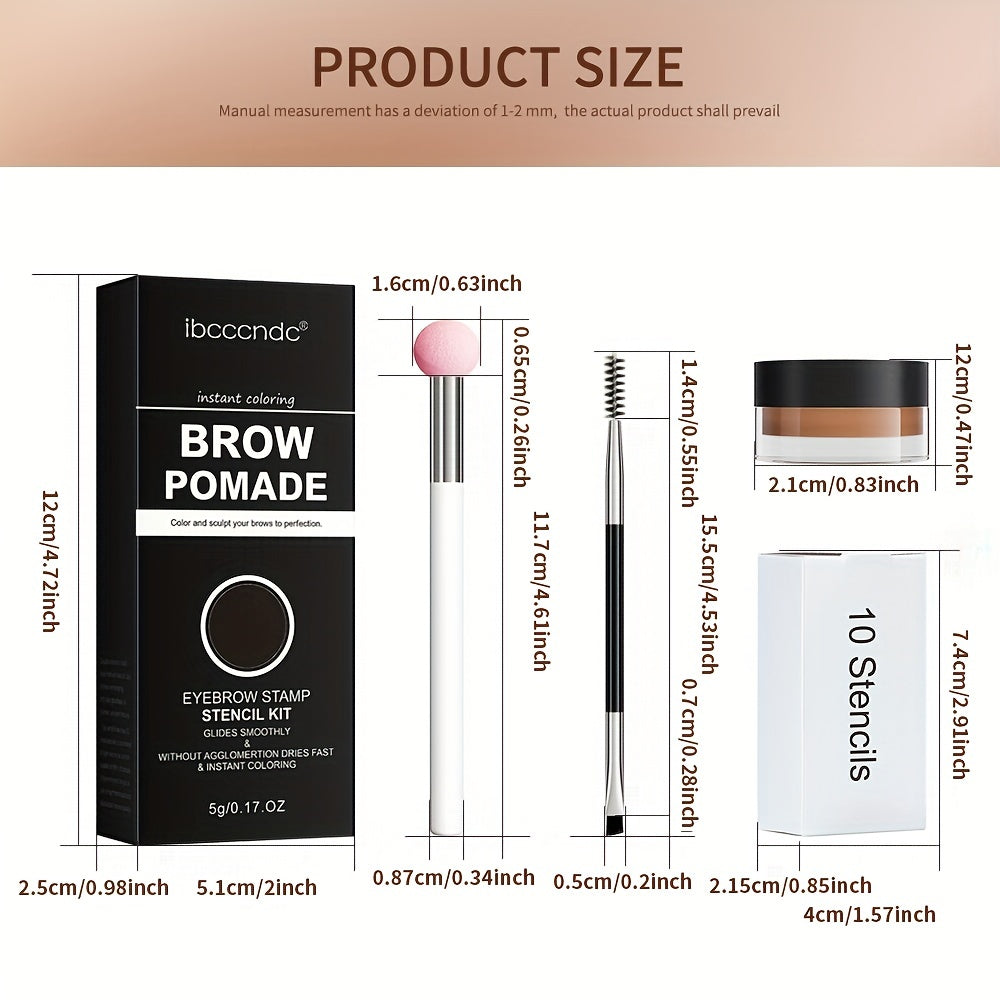 Waterproof Eyebrow Cream Set w/ Brush, Brown Stamp Powder, Stencil