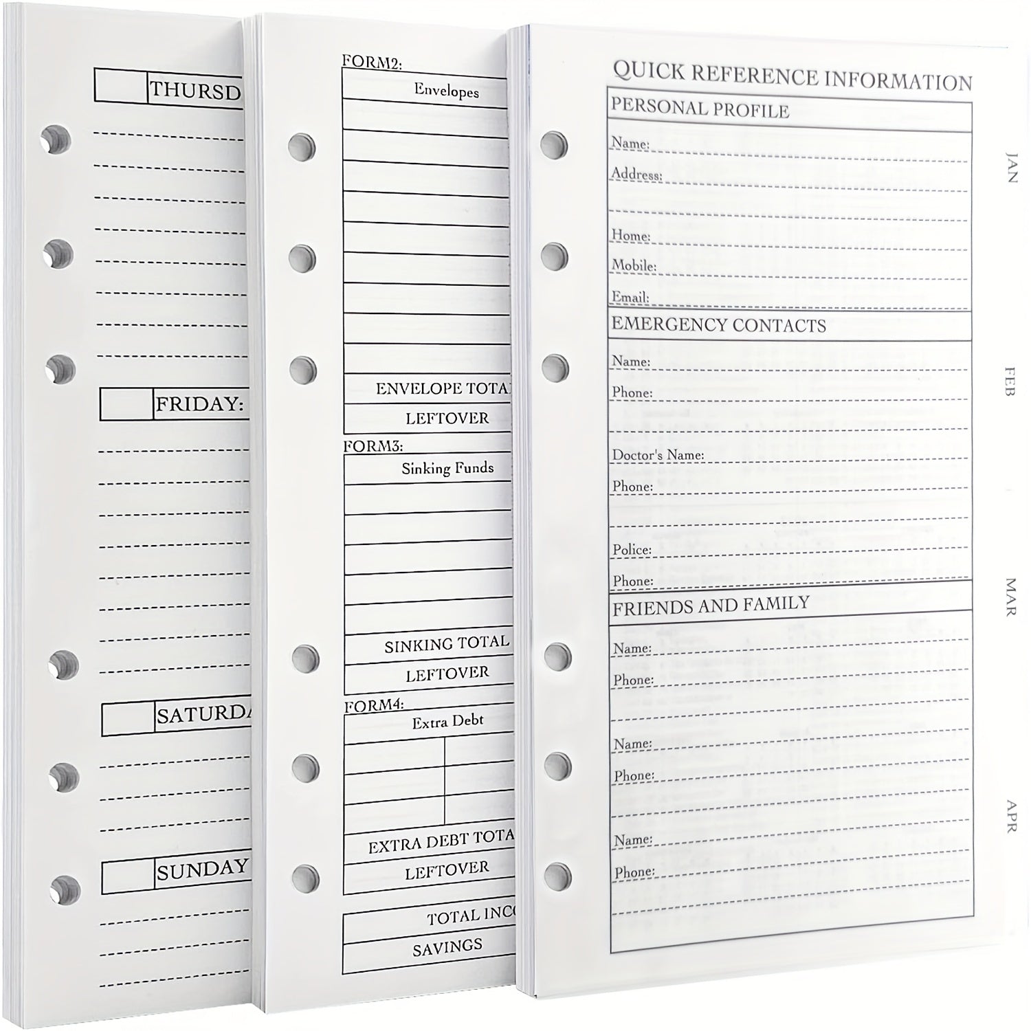 Personal Size 7Hole Punched Budget System Refill Weekly & Monthly Planner