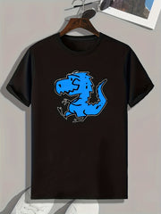 Dino Pattern Print Men's Sports T-shirt for Fitness Activities