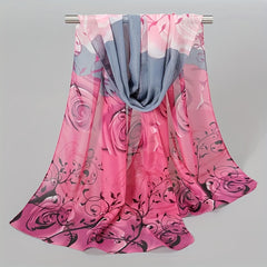 Floral Print Chiffon Scarf Wrap for Travel Beach Gift