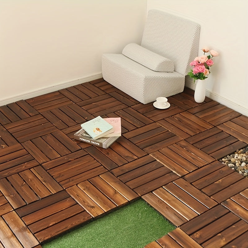 5pcs Garden Wooden Deck Tiles Interlocking Flooring Utility Life