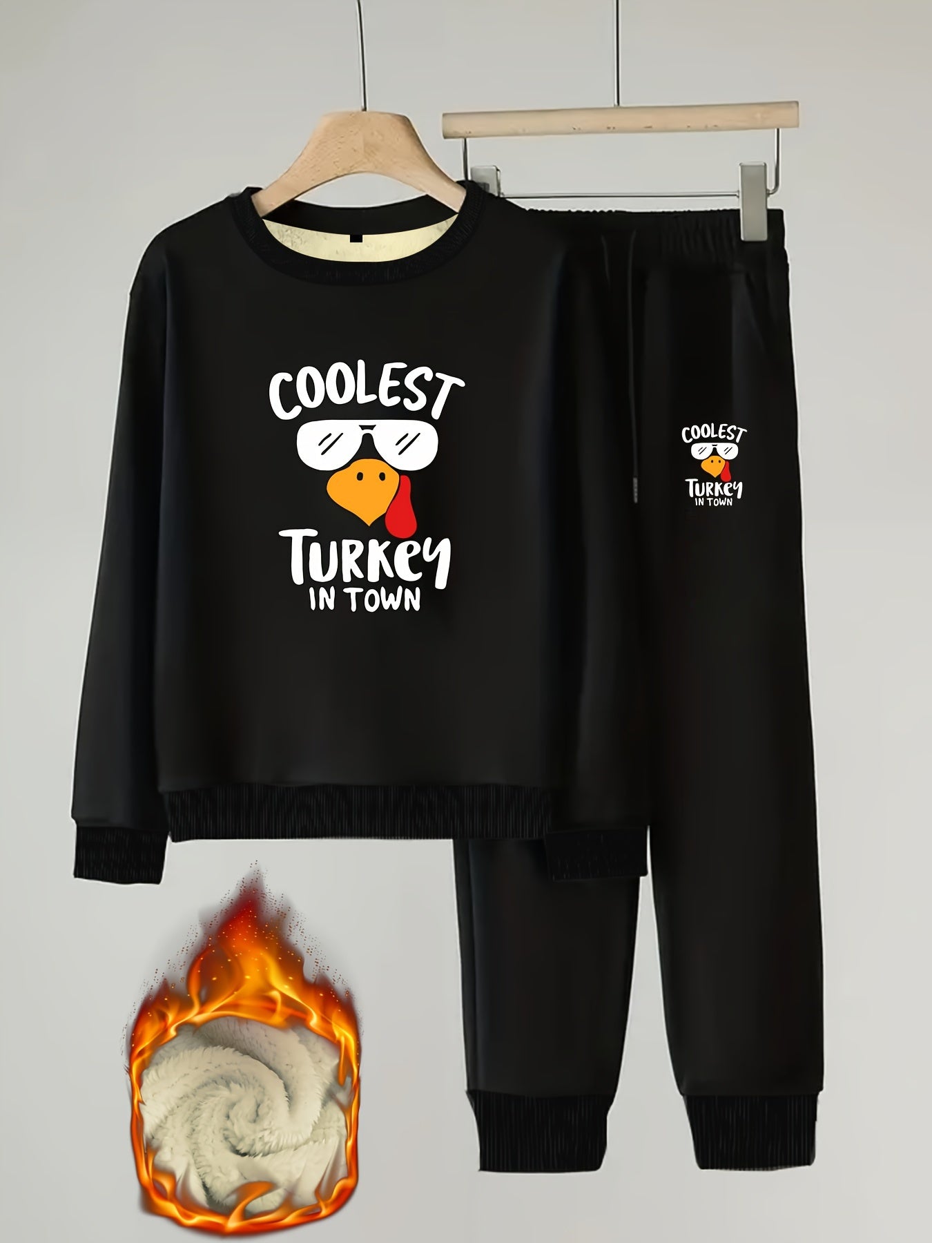 Women's Plus Turkey Print Fleece Top & Joggers Set