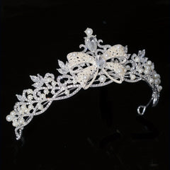 Faux Pearl Crystal Crown Queen Tiara Head Jewelry Wedding Bridal Hair
