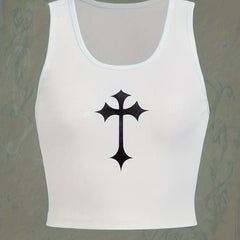 Graphic Print Crop Tank Top Women's Summer Clothing
