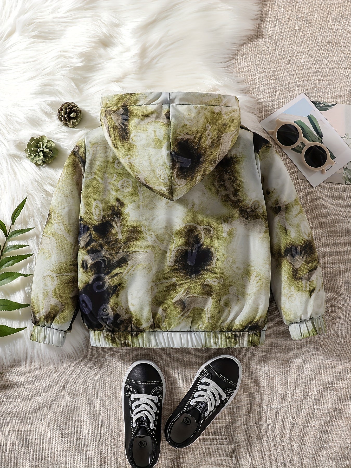 Boy's Tie Dye Lion Print Hooded Jacket