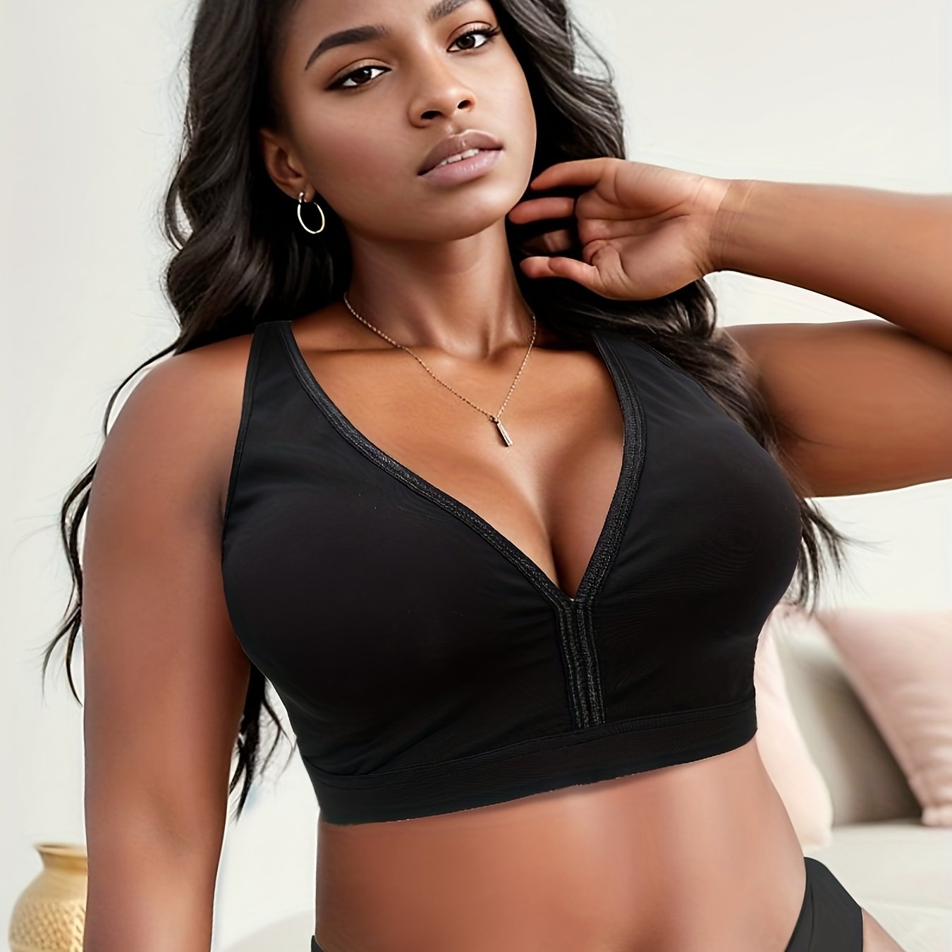 Solid V Neck Fitness Bra for Running