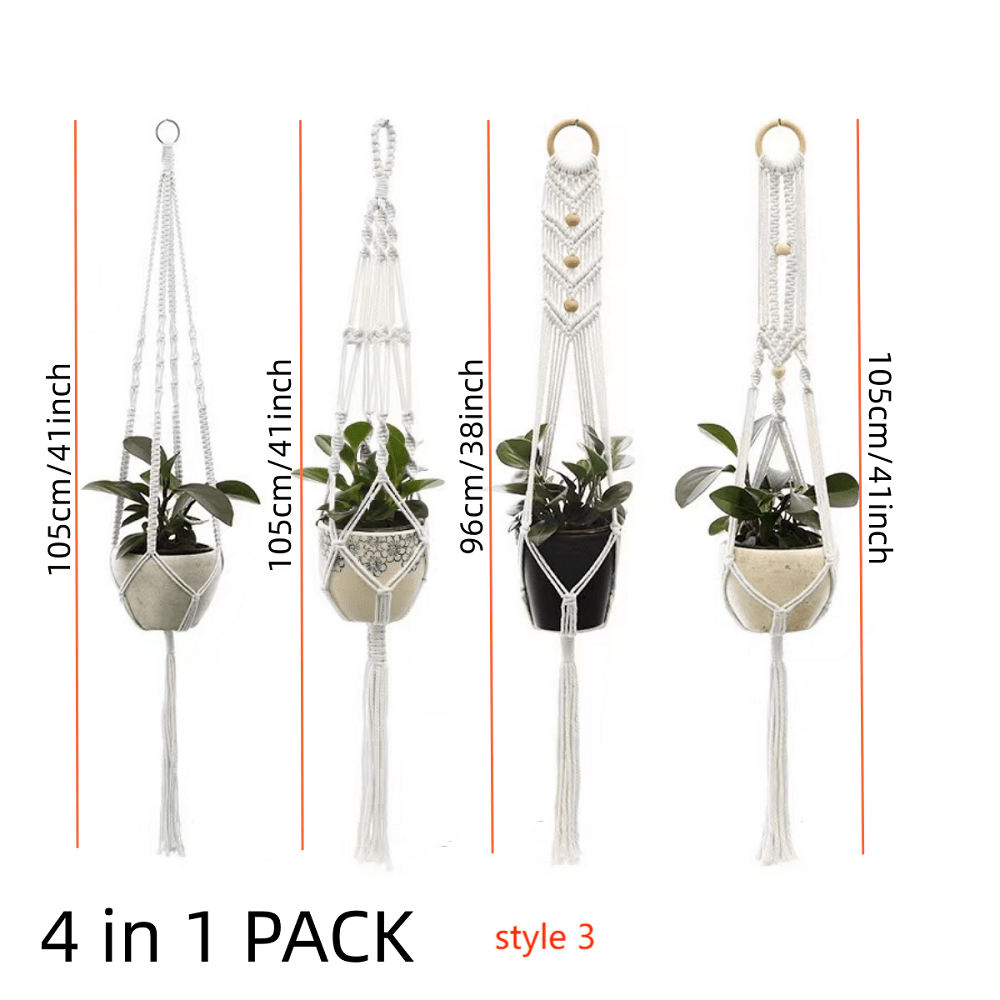4 Pack Tassel Plant Hanging Rack with Wooden Beads