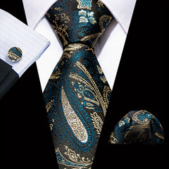 Barry Wang Classic Striped Tie For Men Silk Necktie Pocket Square Cufflinks Set