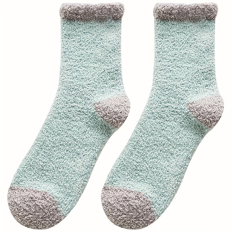5 Pairs Colorblock Coral Fleece Socks Women's Stockings