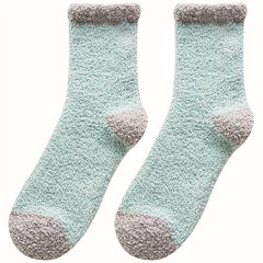 5 Pairs Colorblock Coral Fleece Socks Women's Stockings