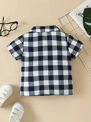 Boys Plaid Short Sleeves Shirt Preppy Style For Summer Kids Clothes