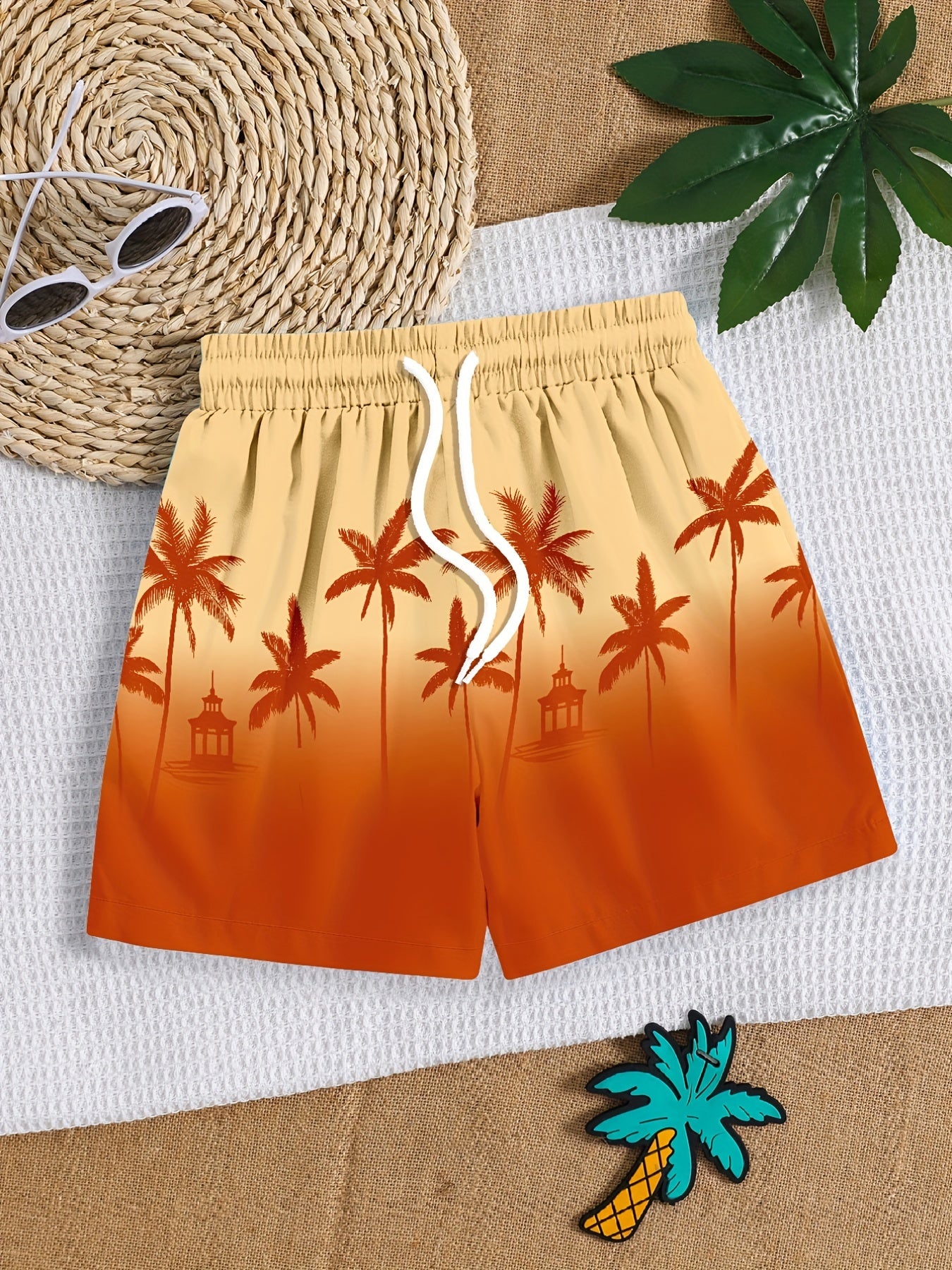 Coconut Trees 3D Print Boys Swim Trunks Beach Vacation Shorts