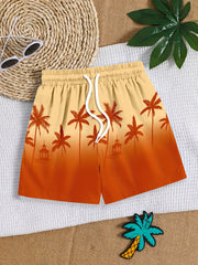 Coconut Trees 3D Print Boys Swim Trunks Beach Vacation Shorts
