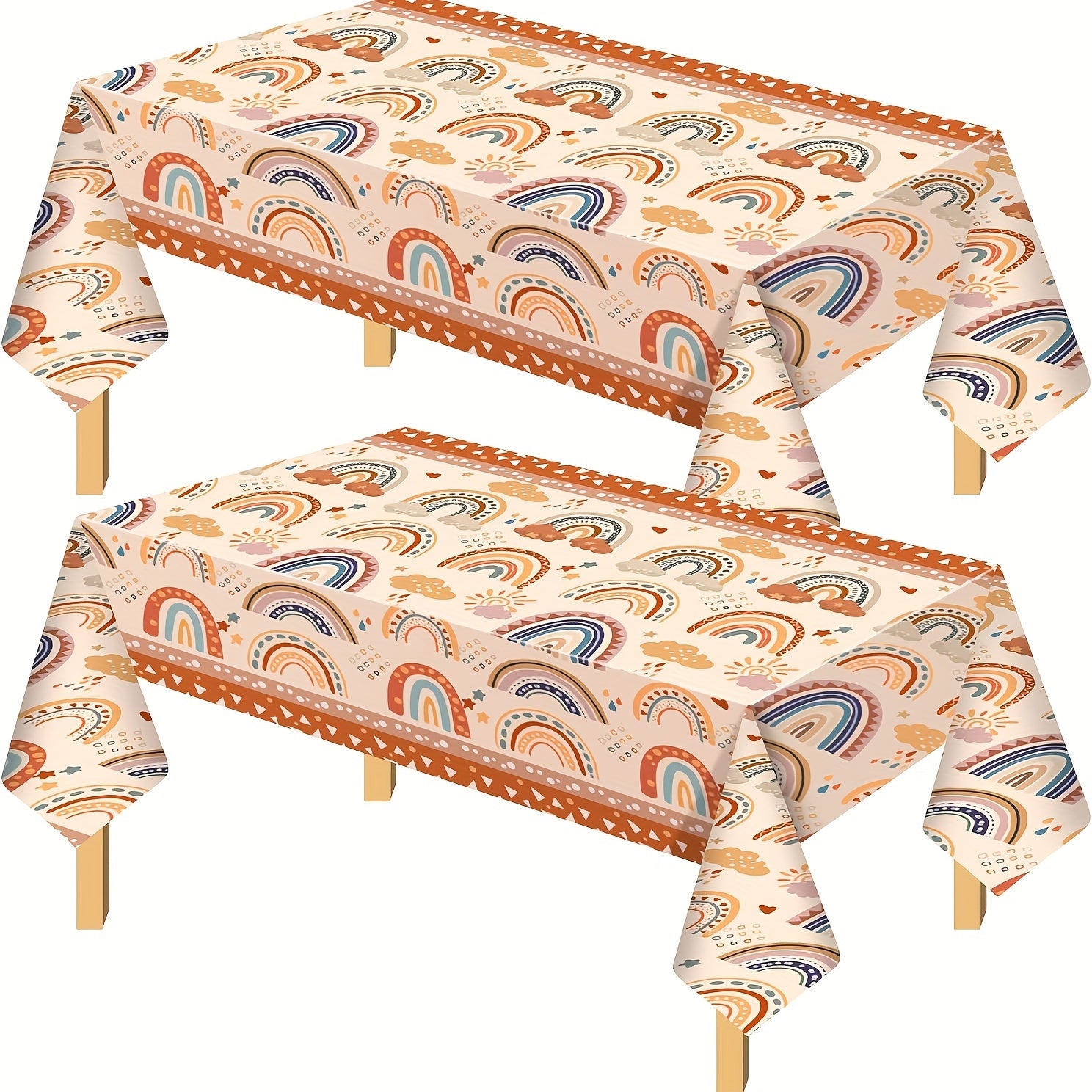 2pcs Rainbow Tablecloth Bohemian Cloud Rectangle Plastic Table Cover