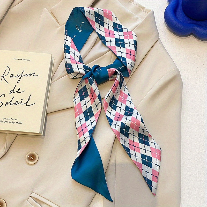 Floral Print Skinny Scarf Silk Block Ribbon Necktie Neckerchief