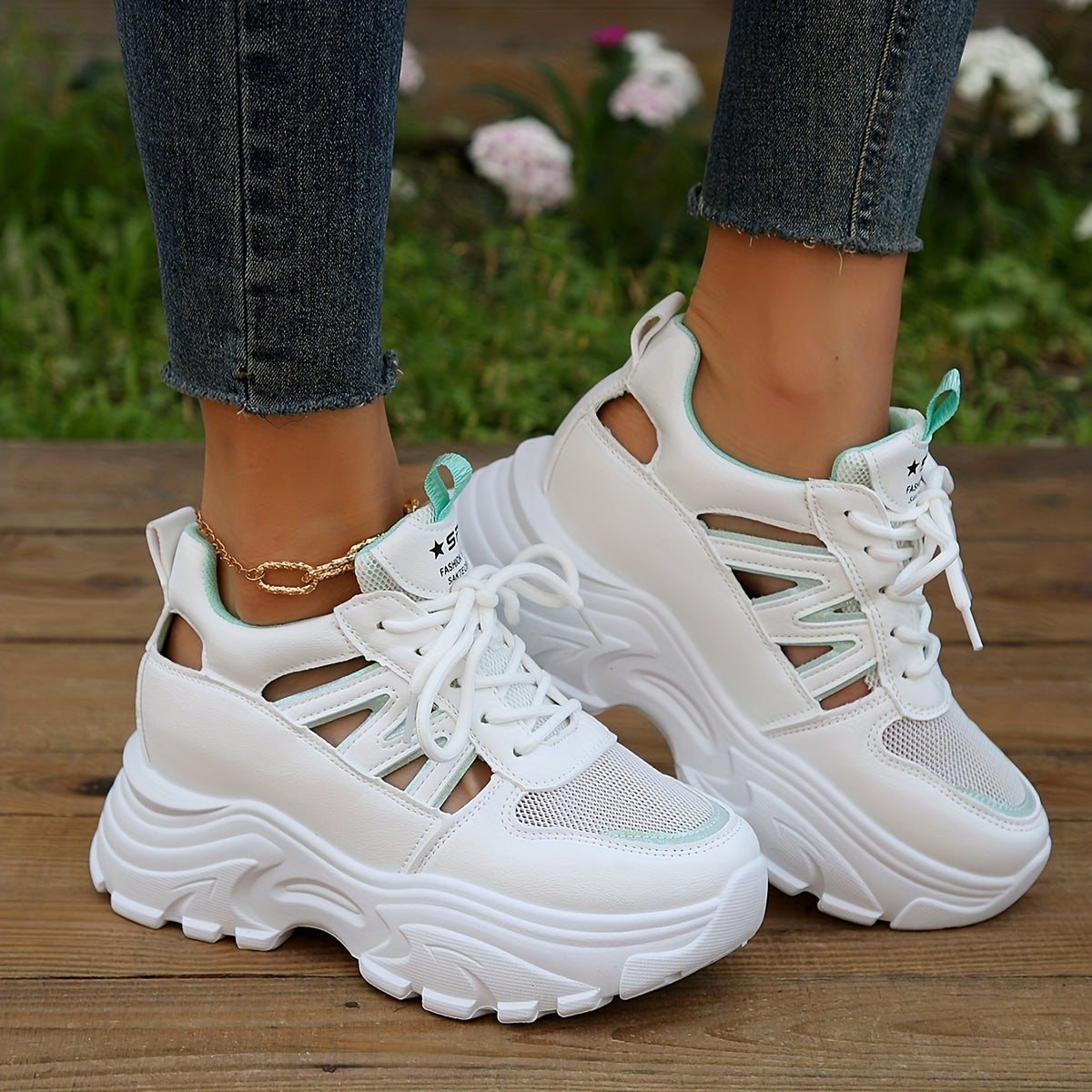 Women's Faux Leather Sports Shoes with Raised Inner Height