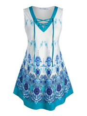 Paisley Print Criss Cross Tank Top High Stretch Plus Size Tank