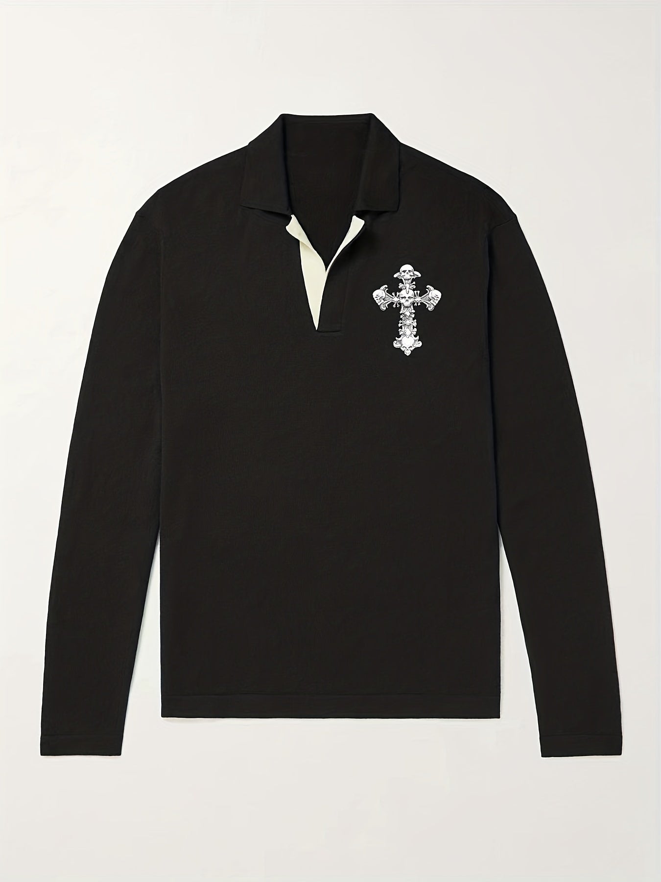 Knitted Cross Print Sweater Men's Warm V Neck Pullover For Fall Winter