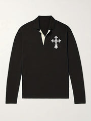 Knitted Cross Print Sweater Men's Warm V Neck Pullover For Fall Winter