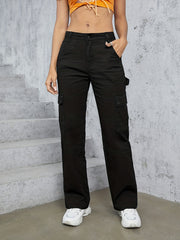 Cargo Pants Loose Fit High Waist Wide Legs Sports Straight Jeans