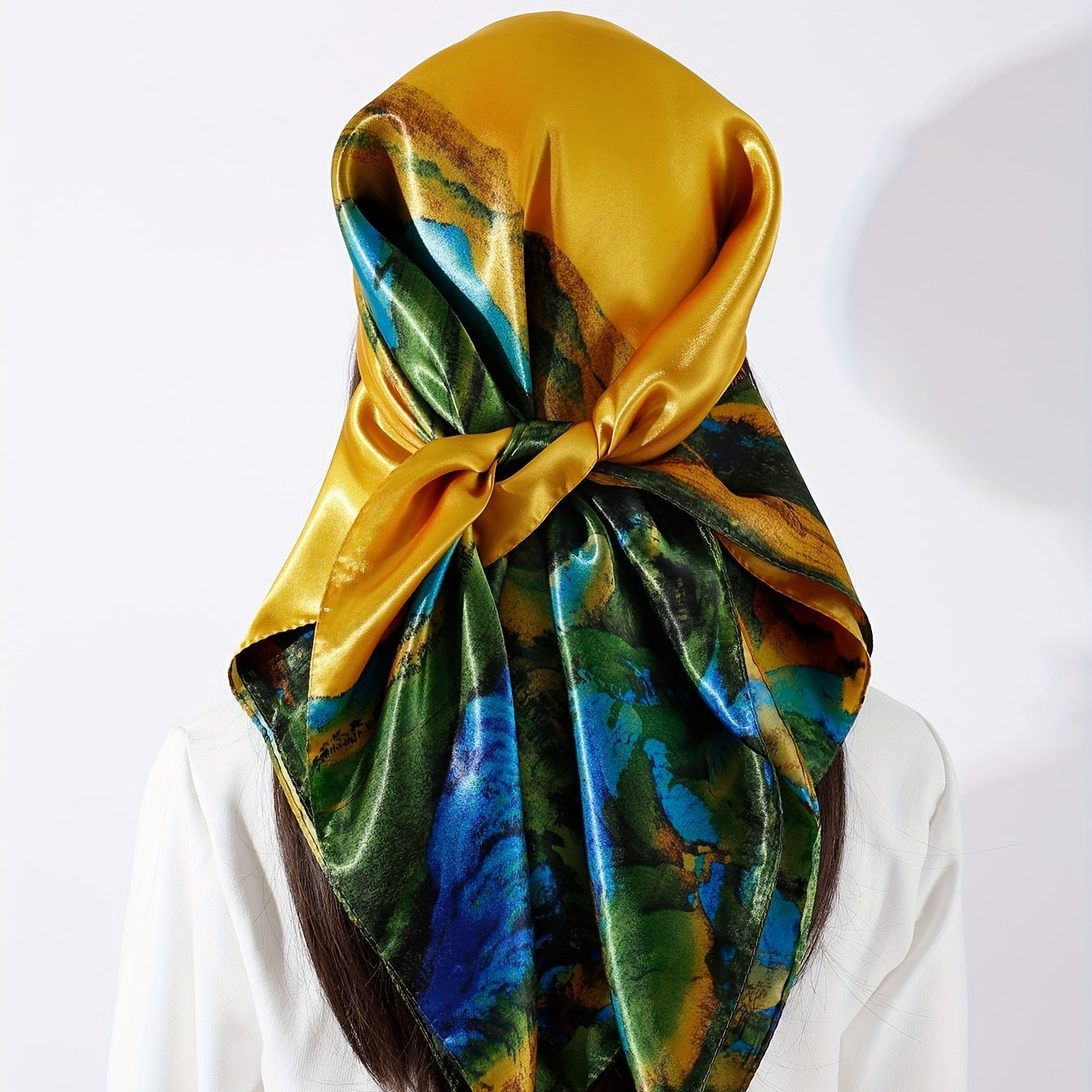 Chinese Landscape Scarf Gradient Bandana Satin Shawl Windproof Head Wrap