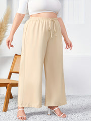 Wide Leg Trousers Elastic Drawstring Solid Pants