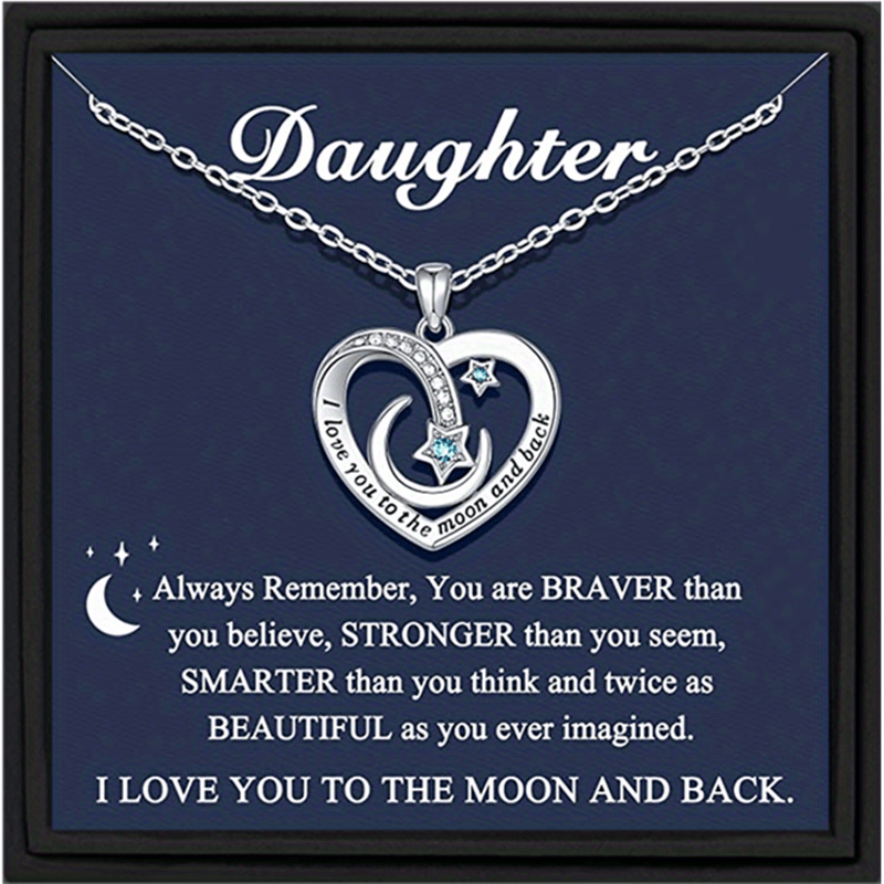 Heart Moon Star Copper Zircon Pendant Necklace with Card Box Gift for Daughter