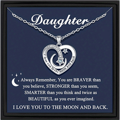 Heart Moon Star Copper Zircon Pendant Necklace with Card Box Gift for Daughter