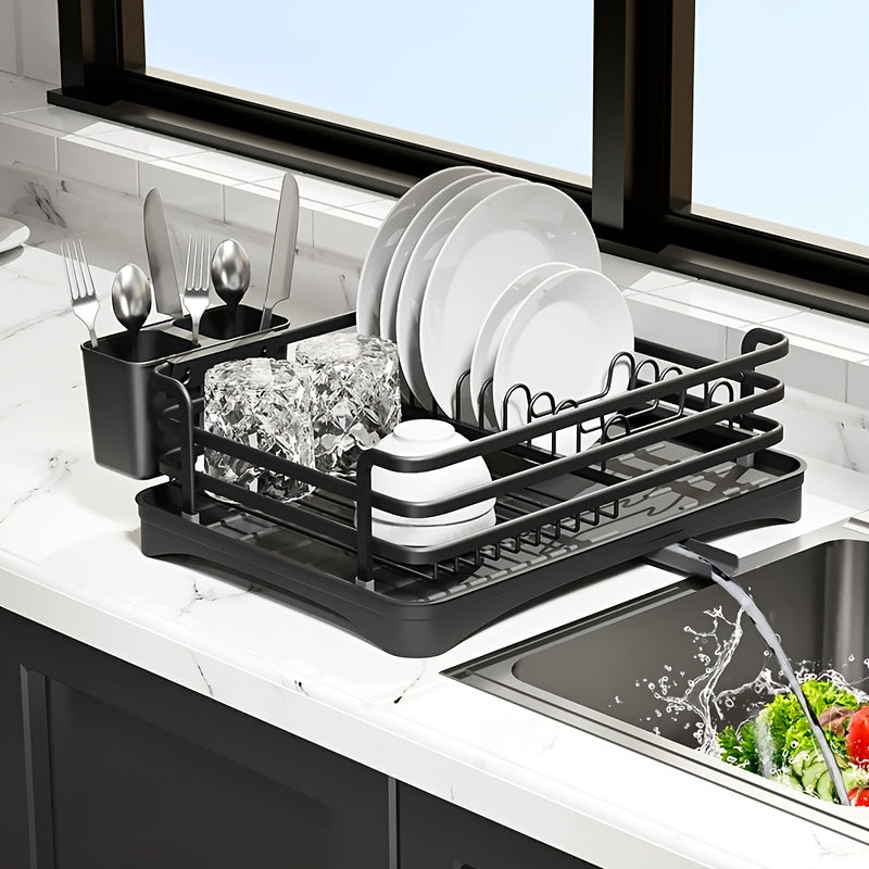Stainless Steel Dish Drying Rack with Cutlery Holder Kitchen Accessory