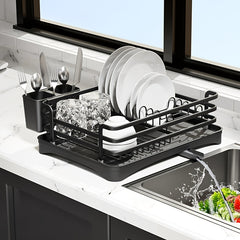 Stainless Steel Dish Drying Rack with Cutlery Holder Kitchen Accessory
