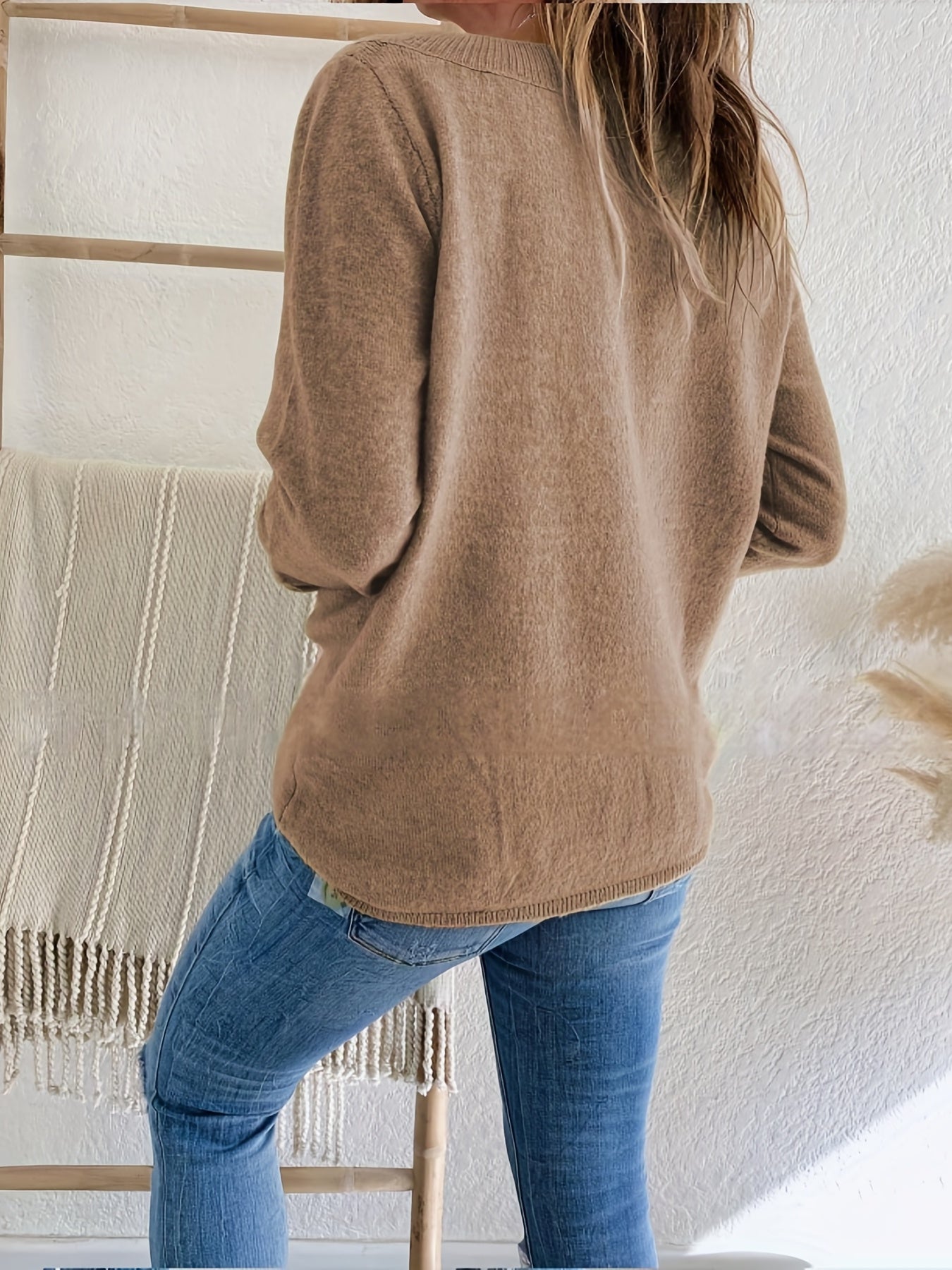 Versatile Knit Sweater V Neck Long Sleeve Casual Sweater With Buttons