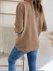 Versatile Knit Sweater V Neck Long Sleeve Casual Sweater With Buttons
