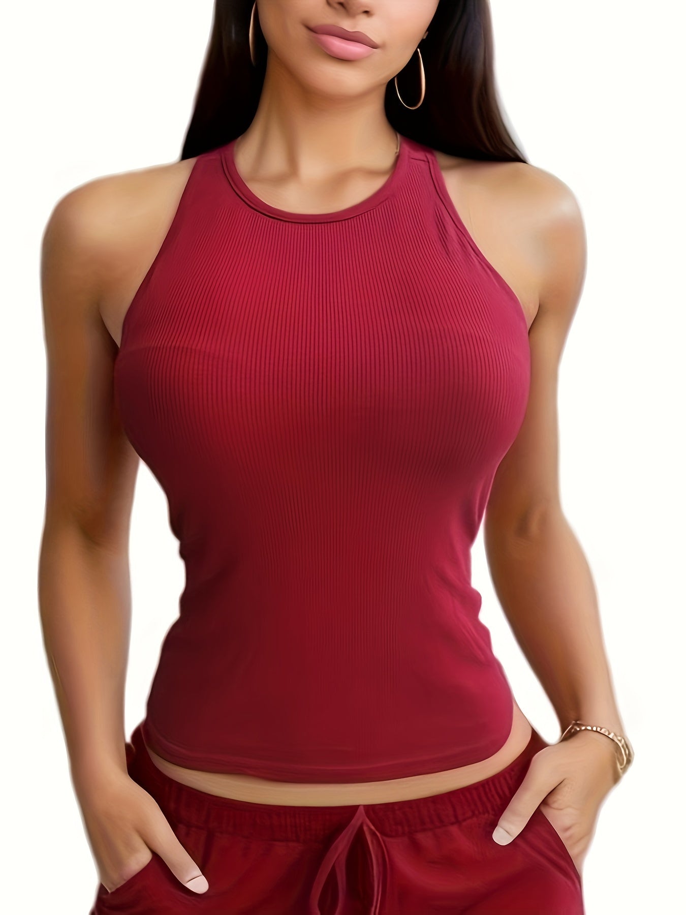 Ribbed Backless Tank Top Slim Padded Lingerie
