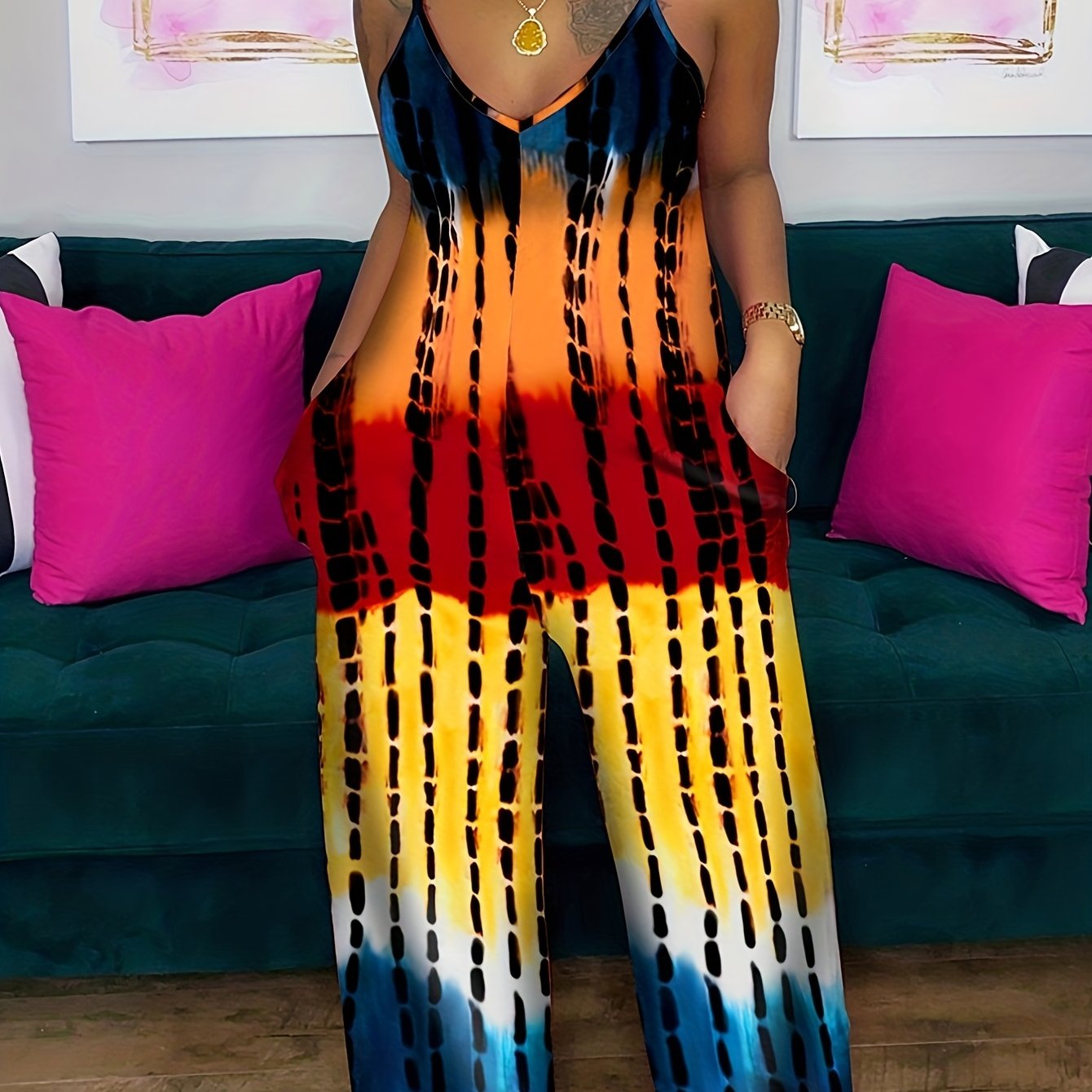 Tie Dye Wide Leg Jumpsuit Cami Boho Style