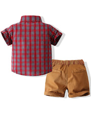 Boys Plaid Outfit Short Sleeves Casual Summer Kids Clothes