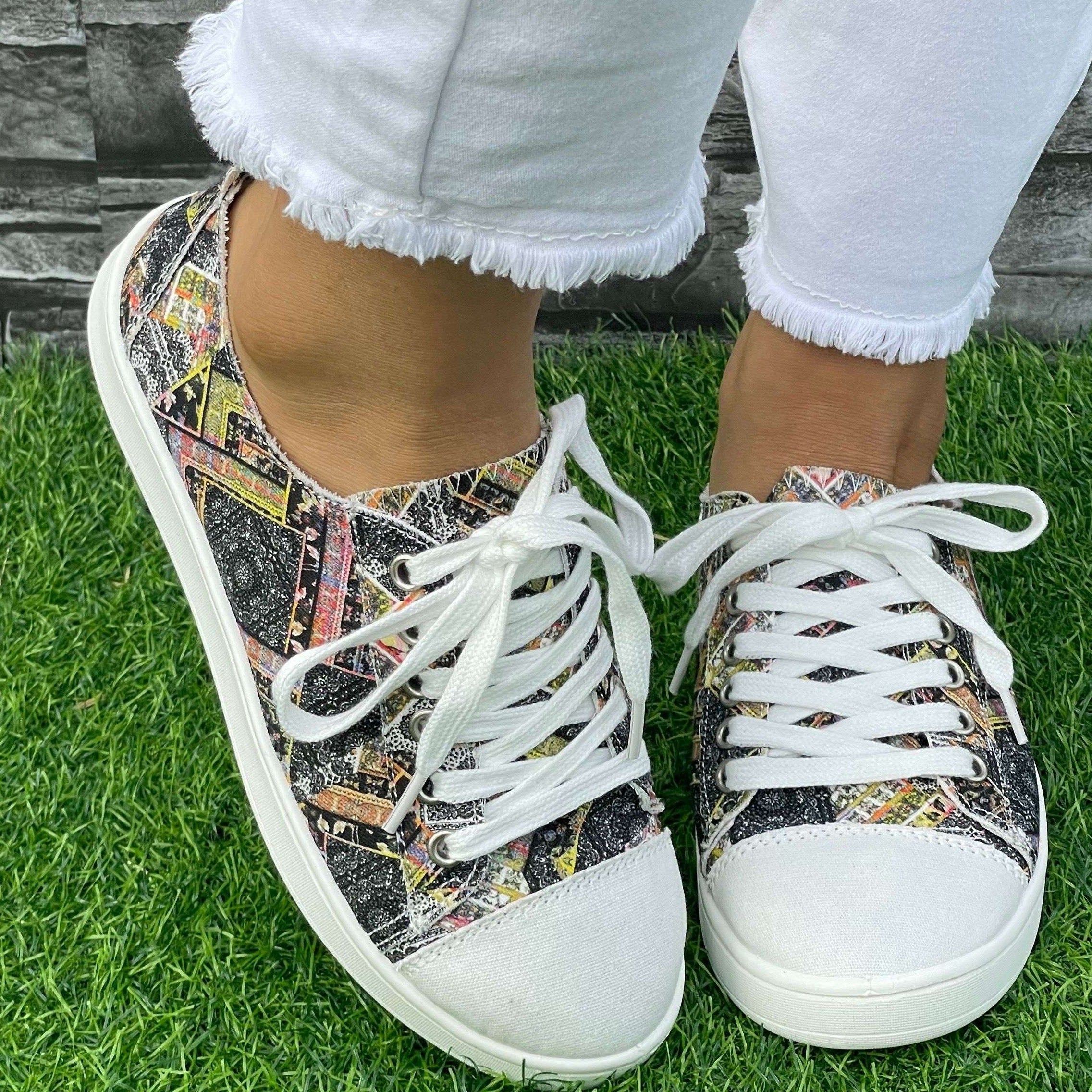 Grey Geometric Board Shoes Women Casual Lightweight Walking Sneakers
