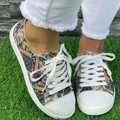 Grey Geometric Board Shoes Women Casual Lightweight Walking Sneakers