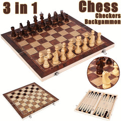3 in 1 Solid Wooden Chess Foldable Game Toys Gift