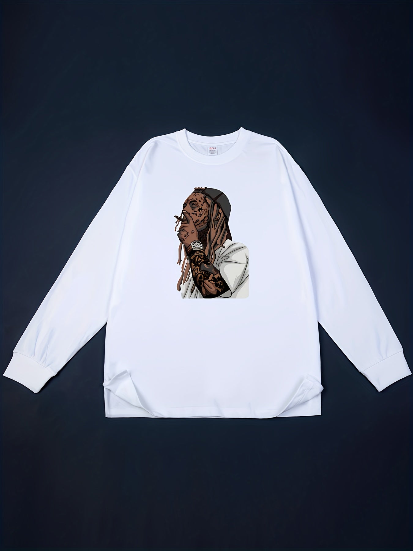 Stylish Hiphop Print Men's Graphic Crew Neck Long Sleeve T-shirt