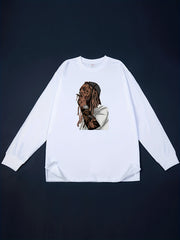 Stylish Hiphop Print Men's Graphic Crew Neck Long Sleeve T-shirt
