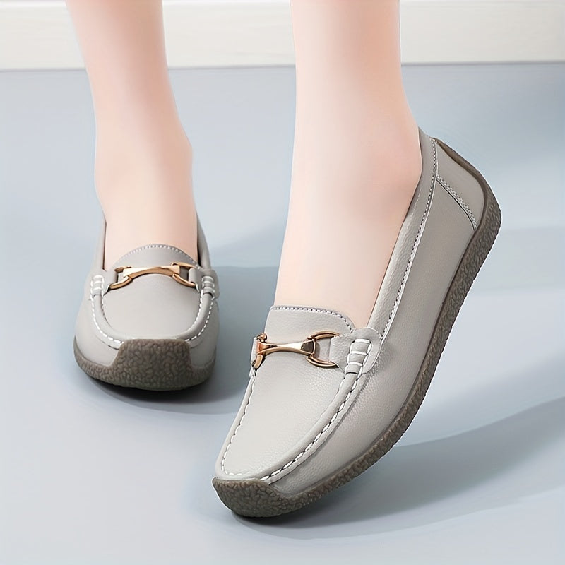 Women's Buckle Decor Flat Loafers Slip On Shoes Casual Flats