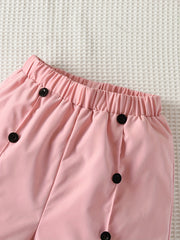 2pcs Girls Floral Halter Top & Button Shorts Set Summer Clothes