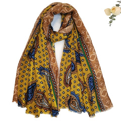 Bohemian Paisley Print Scarf Vintage Frayed Edge Long Shawl