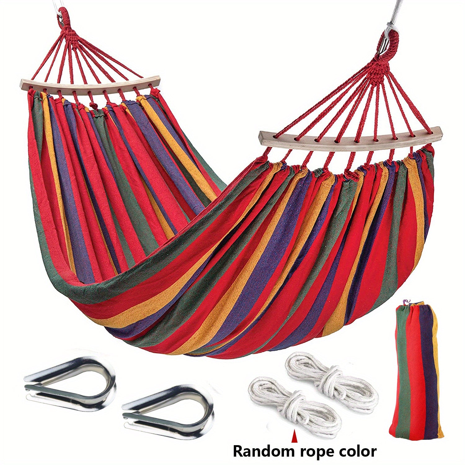 Colorful Stripe Double Hammock with Spreader Bar & Storage Bag