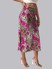 Leopard & Floral Patchwork Print Skirt for Women