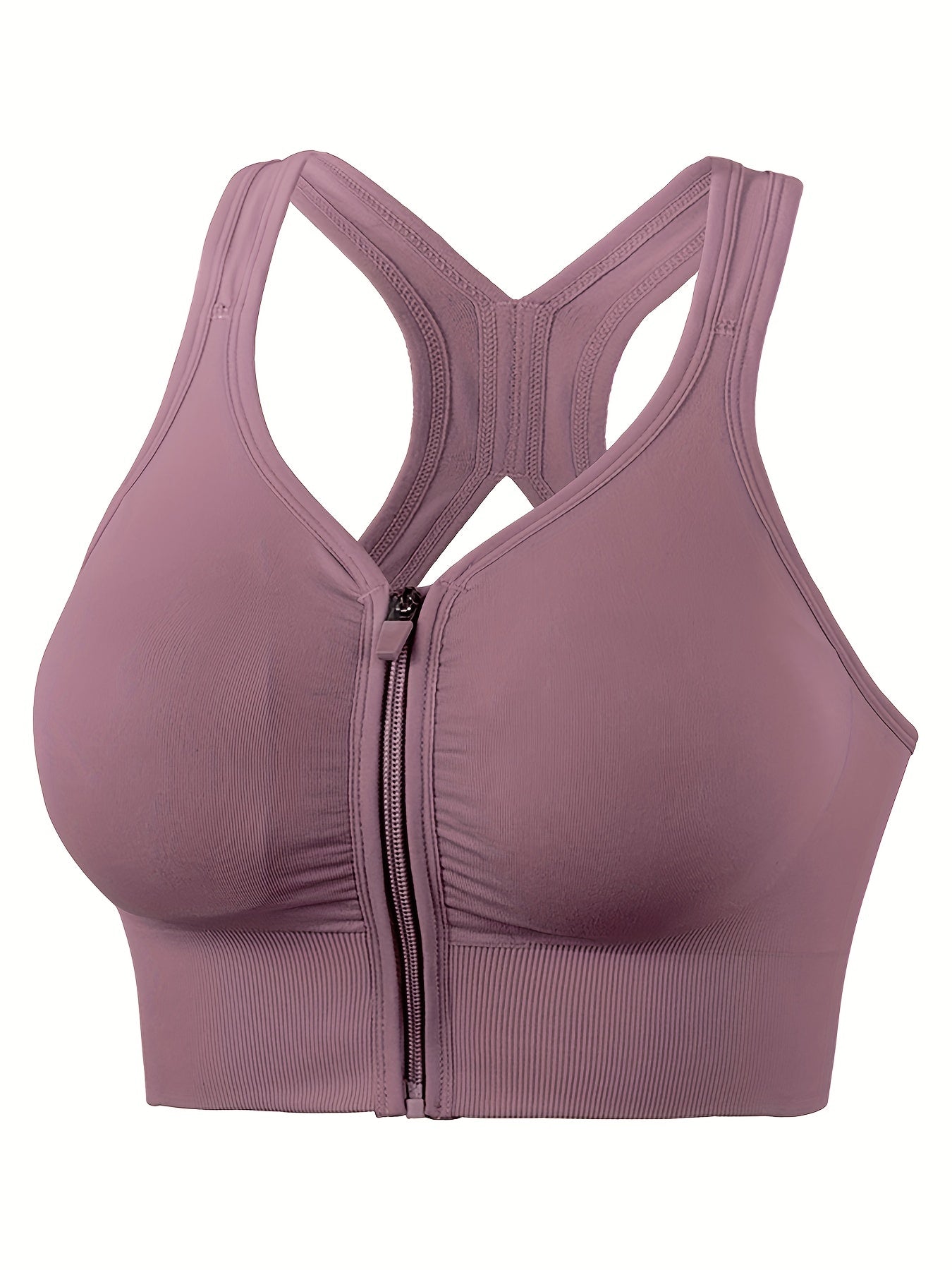 Zipper Wireless Sports Bra Push Up Shockproof Running Workout Bra